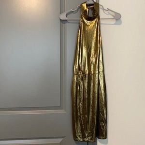Gold metallic high neck dress